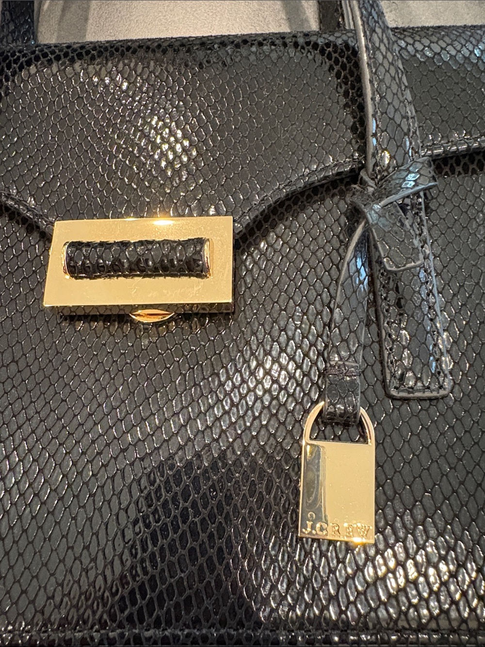 J. Crew Black Textured Top-Handle Satchel with Gold Hardware - Picture 4 of 4